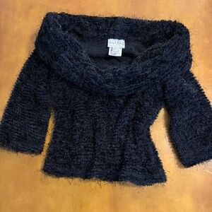 Joseph Ribkoff Black Crowl Neck Top.  Off-Shoulder Top Or Draped Neckline